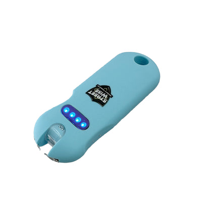 Streetwise rechargeable teal keychain stun gun with LED battery power display, small portable self-defense device
