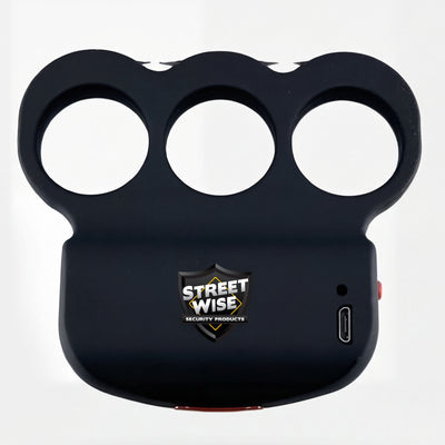 Streetwise Squeeze-N-Stun stun gun front view with three-ring knuckle design for personal protection