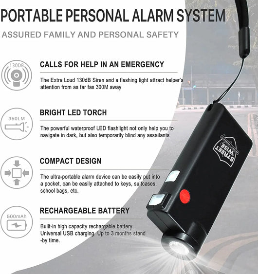 Streetwise Knight Light Alarm Flashlight – 130 dB Siren, 350-Lumen Rechargeable