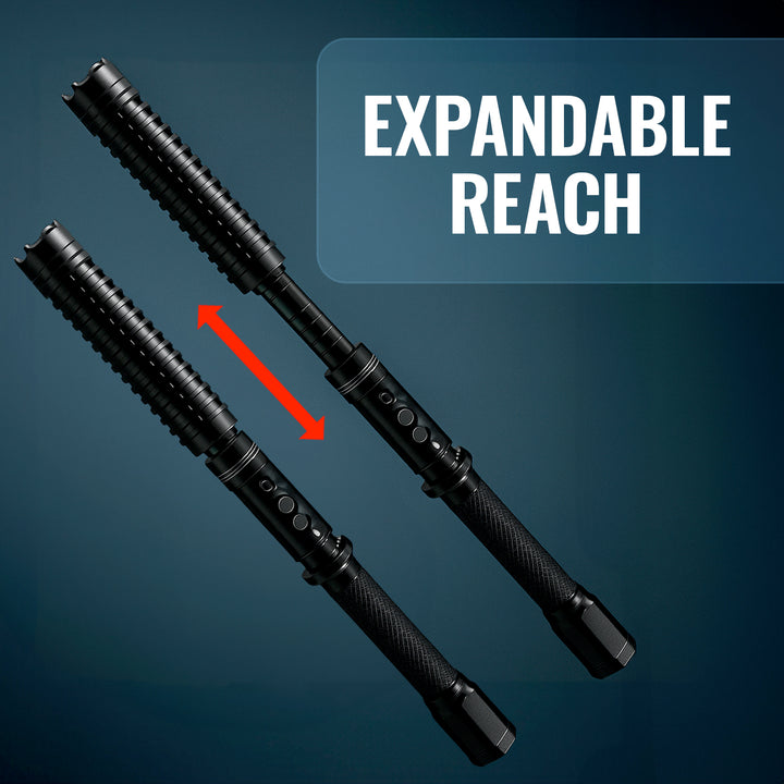 Expandable stun baton showing extended reach feature with durable self-defense design