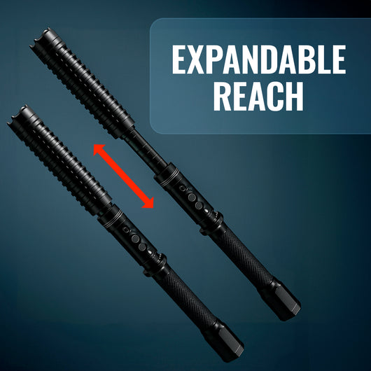 Expandable stun baton showing extended reach feature with durable self-defense design