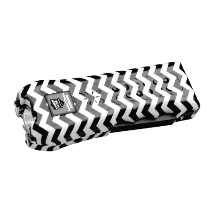 chevron pattern stun gun with flash light for women front angle view 