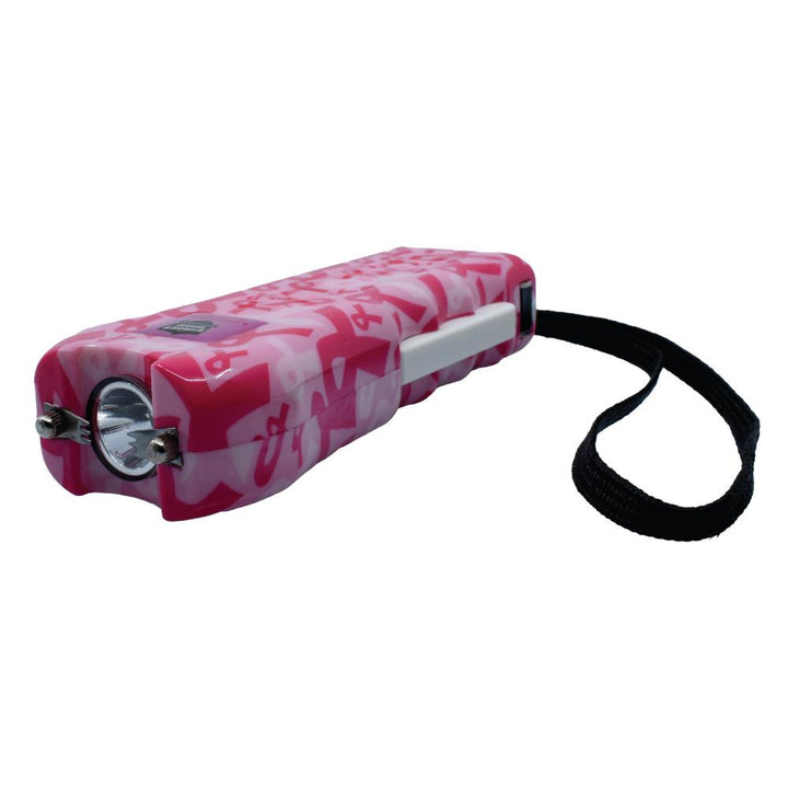 pink ribbon pattern stun gun for women with flash light and wrist strap