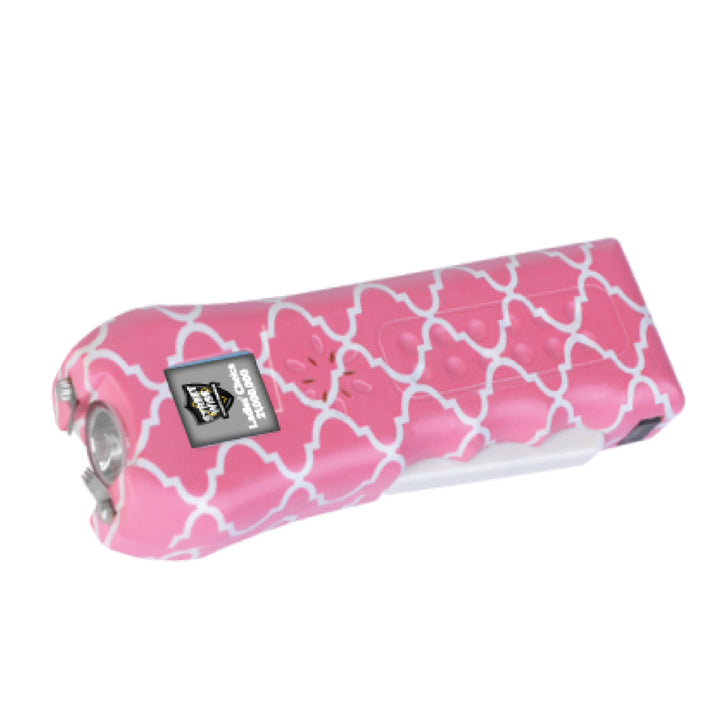 quatrefoil stun gun for women front angle with flash light