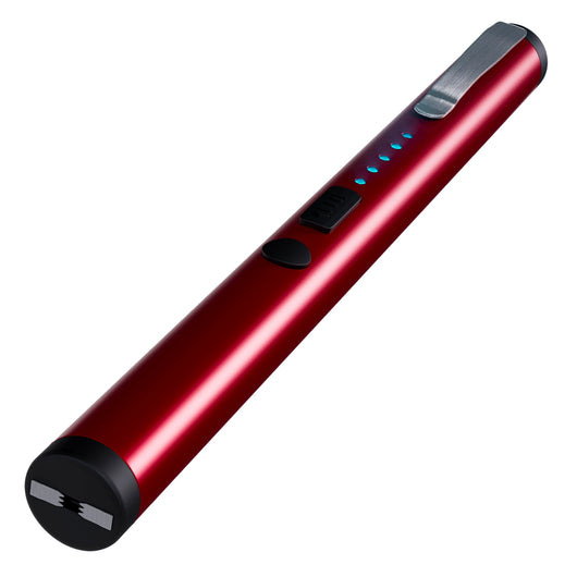 Streetwise rechargeable blue stun pen with red LED battery indicator lights, safety switch, and pocket clip