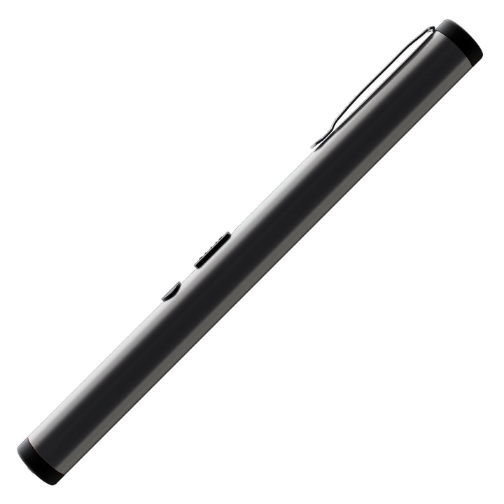 Slim silver pen stun gun with durable matte finish and concealed electrodes