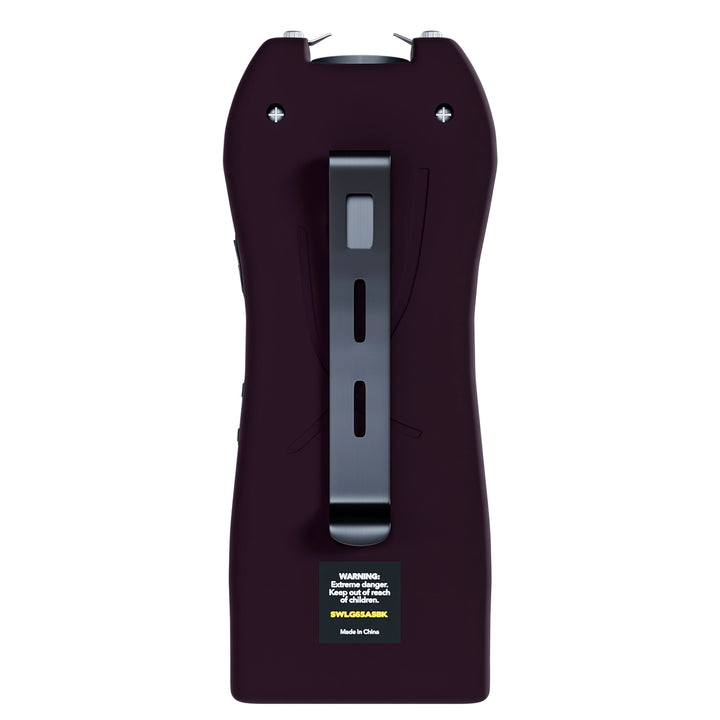 Streetwise black Lifeguard Auto Stun Gun back view showing belt clip attachment