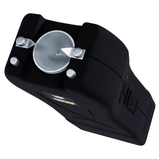 Streetwise black Lifeguard Auto Stun Gun front view showing contact probes and LED light