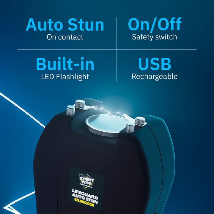 Streetwise Lifeguard Auto Stun Gun with Auto Stun Technology, LED flashlight, and USB recharge features