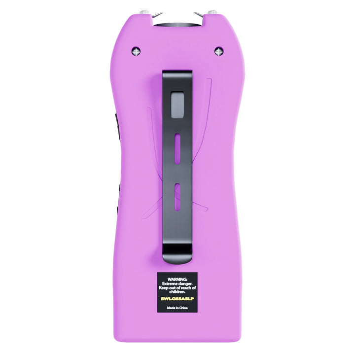 Streetwise light purple Lifeguard Auto Stun Gun back view showing belt clip attachment