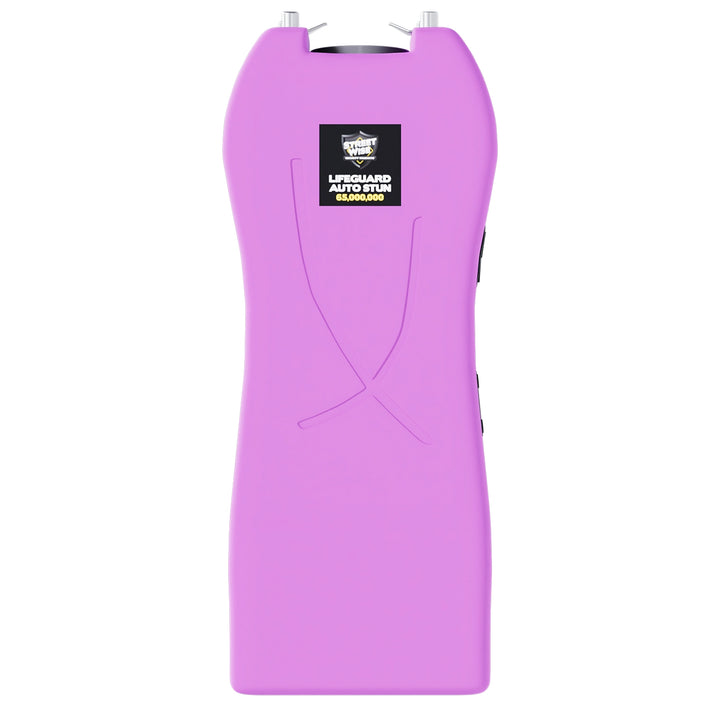 Streetwise light purple Lifeguard Auto Stun Gun full front view with Streetwise Security logo
