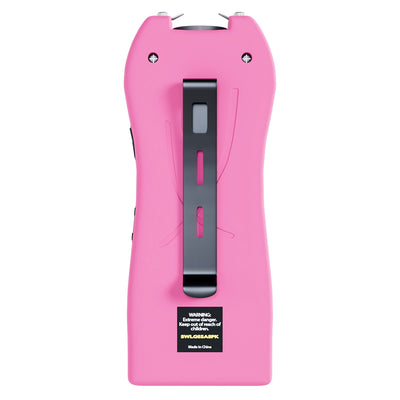 Streetwise pink Lifeguard Auto Stun Gun back view showing belt clip attachment