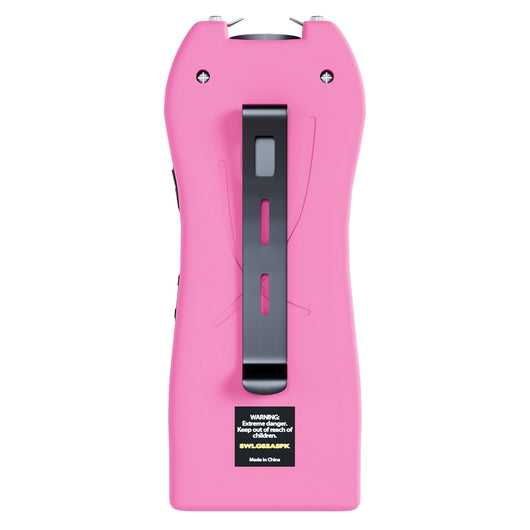 Streetwise pink Lifeguard Auto Stun Gun back view showing belt clip attachment