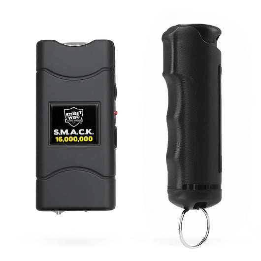 Streetwise S.M.A.C.K. 16,000,000 stun gun and pepper spray self-defense combo set in black