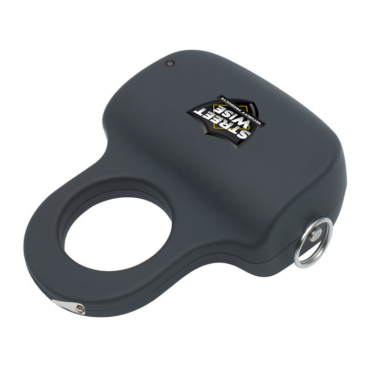 Streetwise stun gun with built-in ring handle and metal key ring attachment