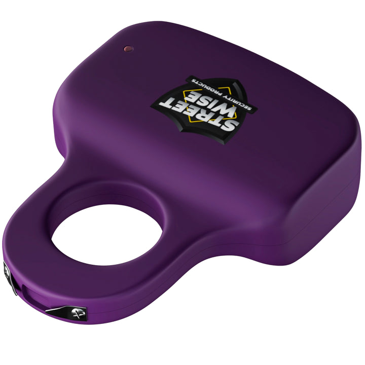 Purple Streetwise Sting Ring stun gun with rechargeable battery and finger grip design for personal safety
