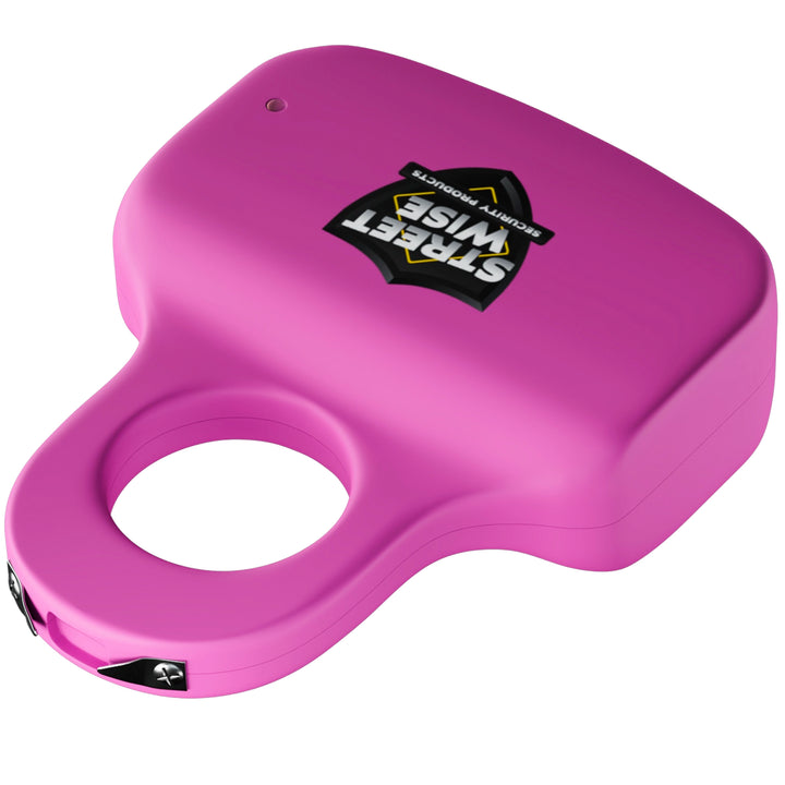 Pink Streetwise Sting Ring stun gun with compact ring-style grip and contact probes