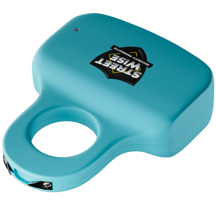 Teal Streetwise Sting Ring stun gun with durable design, rechargeable battery, and compact self-defense size