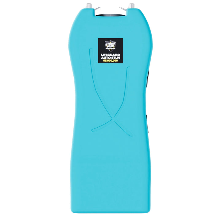 Streetwise teal Lifeguard Auto Stun Gun full front view with Streetwise Security logo