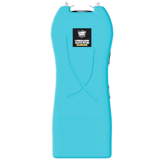 Streetwise teal Lifeguard Auto Stun Gun full front view with Streetwise Security logo