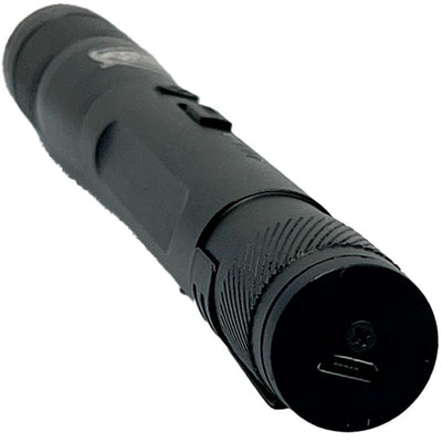 bottom view of street light flash light stun gun charging port