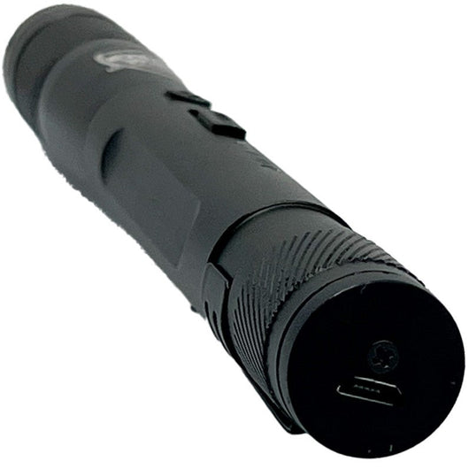 bottom view of street light flash light stun gun charging port
